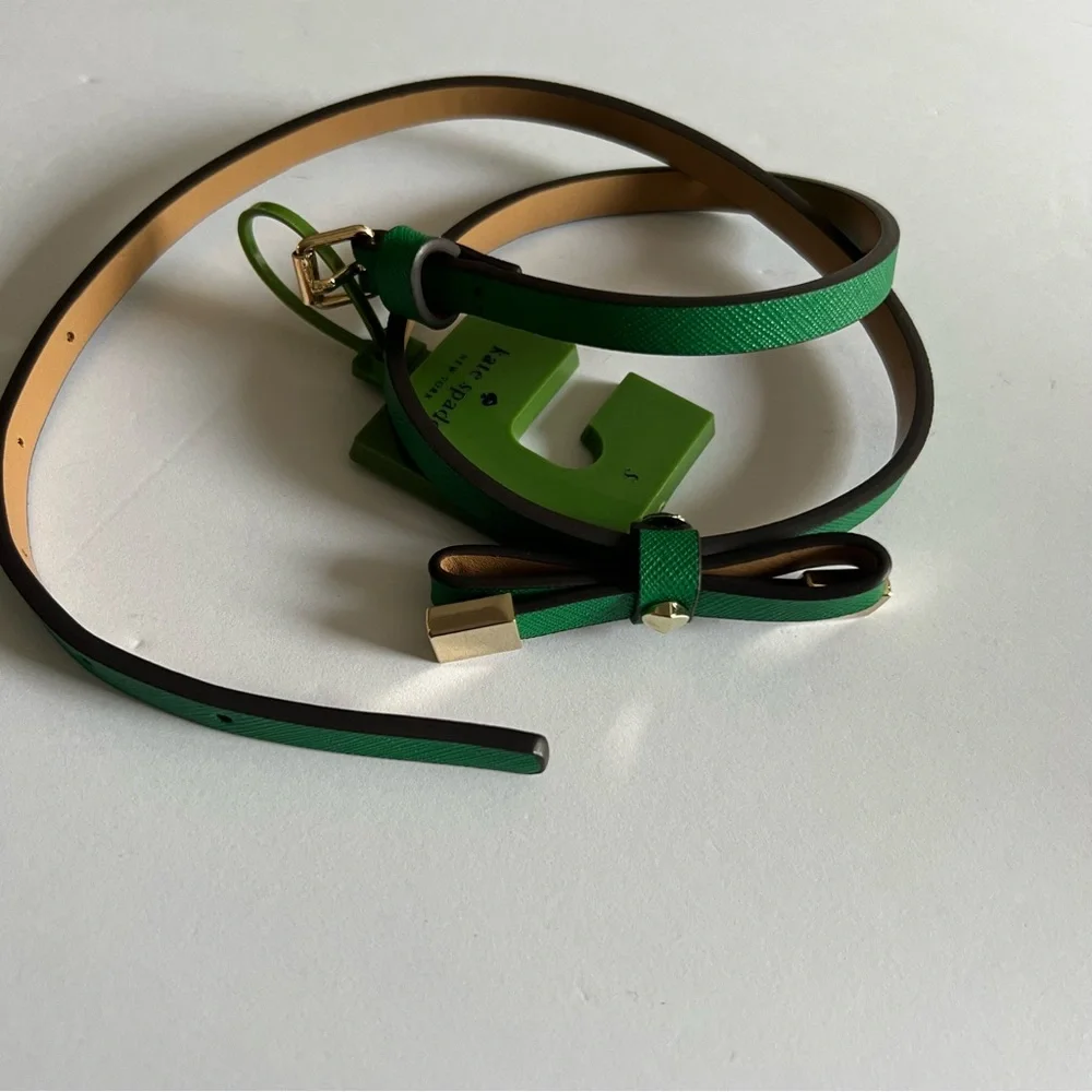KATE SPADE SKINNY BOW FRONT SAFFIANO LEATHER BELT GREEN SIZE SMALL NWT